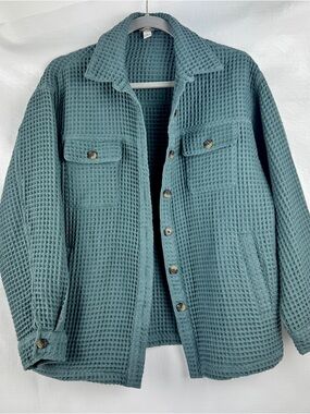 Supplies by Unionbay Women's Teal Waffle Knit Button Up Shirt
